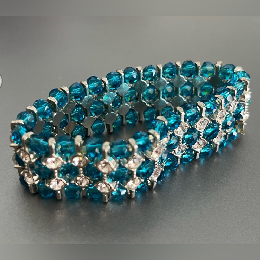 Blue Crystal and White Rhinestone Bracelet